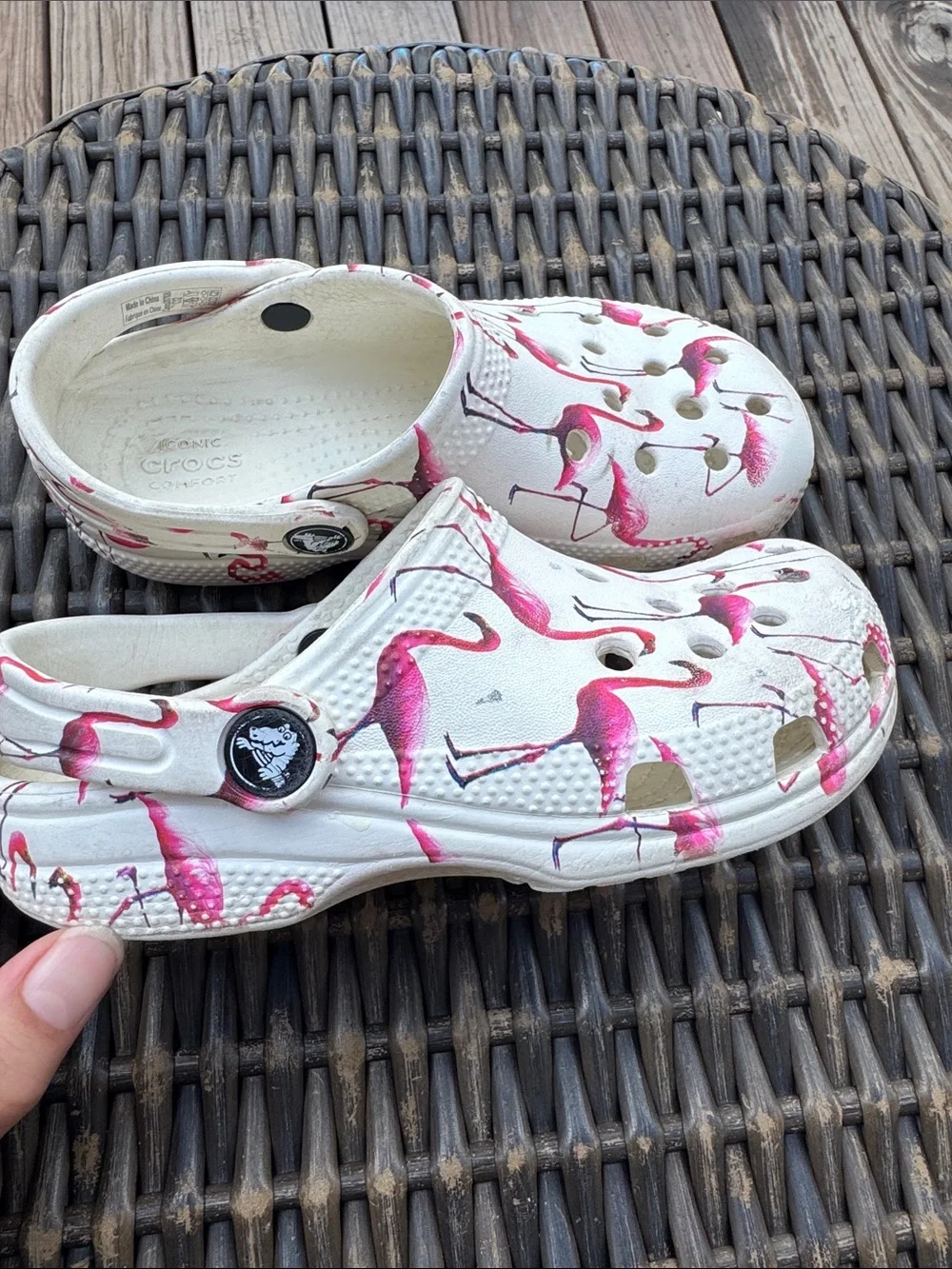 CROCS Kids White Clogs with Pink Flamingo Print